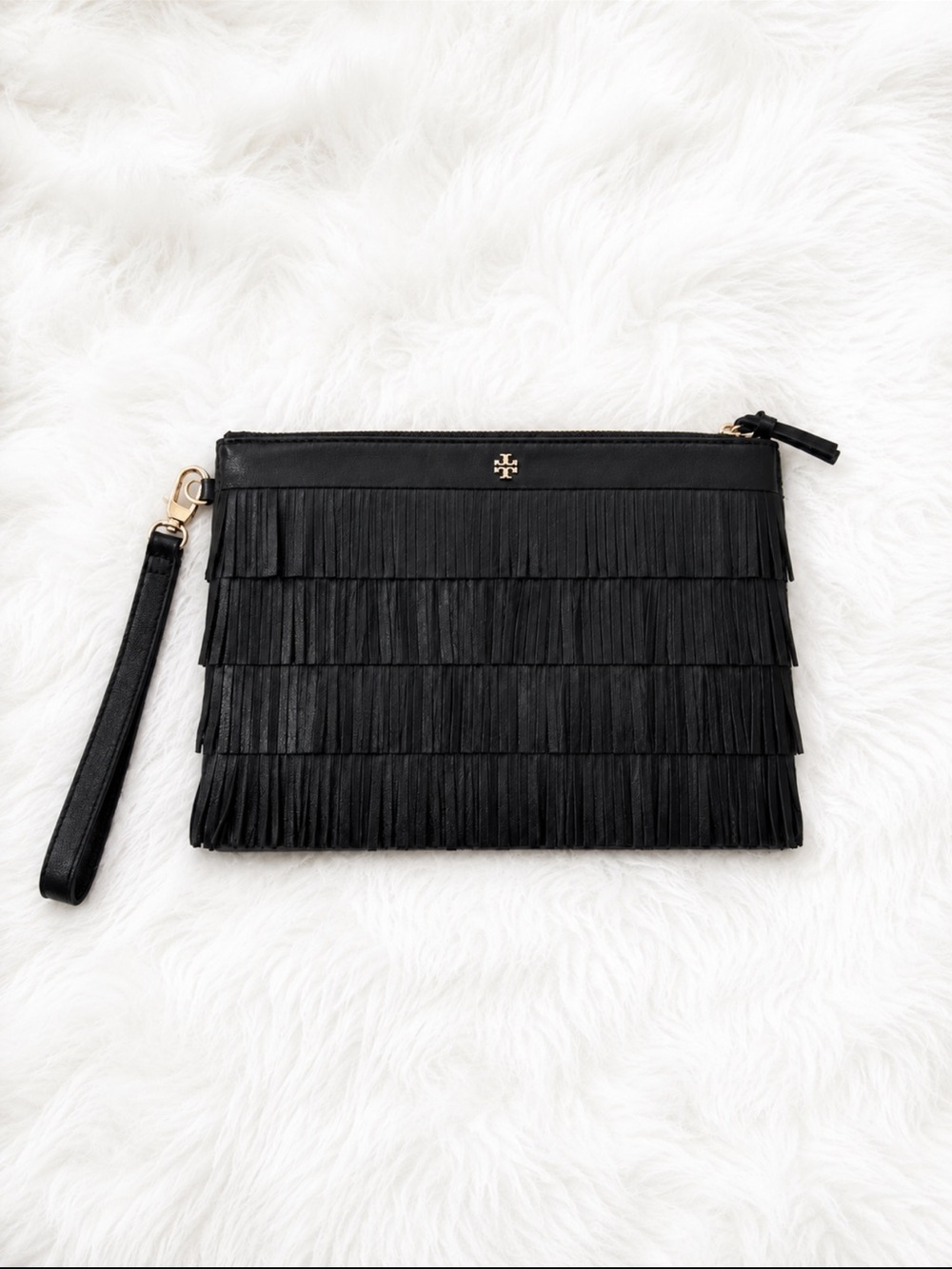 Tory Burch Black Fringe Wristlet / Clutch / Handbag ❤️